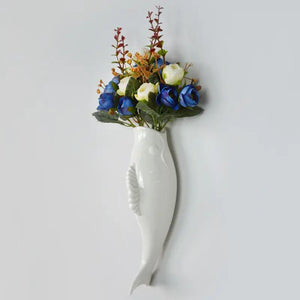 Simple Modern Creative Wall Ceramic Goldfish Vase Restaurant Mural Wall Hanging Three-Dimensional Wall Decoration Wholesale.