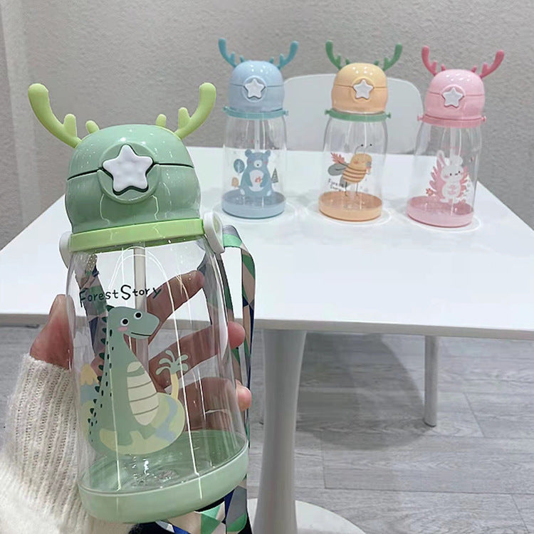 New Internet Red Cup cartoon water Cup children's large capacity antler plastic cup student gift sippy cup.