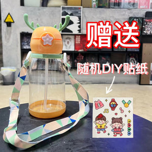 New Internet Red Cup cartoon water Cup children's large capacity antler plastic cup student gift sippy cup.