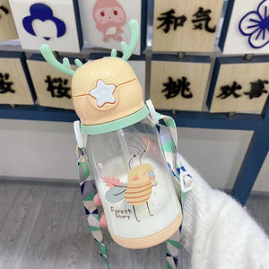 New Internet Red Cup cartoon water Cup children's large capacity antler plastic cup student gift sippy cup.