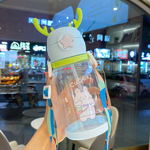 New Internet Red Cup cartoon water Cup children's large capacity antler plastic cup student gift sippy cup.
