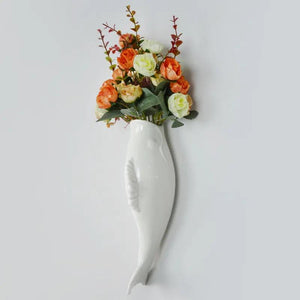 Simple Modern Creative Wall Ceramic Goldfish Vase Restaurant Mural Wall Hanging Three-Dimensional Wall Decoration Wholesale.