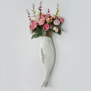 Simple Modern Creative Wall Ceramic Goldfish Vase Restaurant Mural Wall Hanging Three-Dimensional Wall Decoration Wholesale.