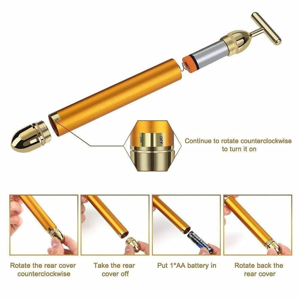 24K Gold Energy Beauty Bar Electric Facial Massage Roller - Grabiffy