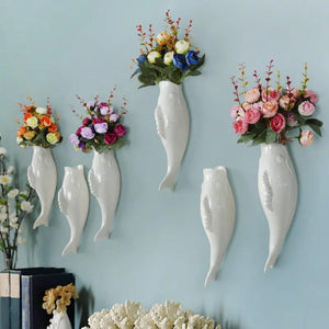 Simple Modern Creative Wall Ceramic Goldfish Vase Restaurant Mural Wall Hanging Three-Dimensional Wall Decoration Wholesale.
