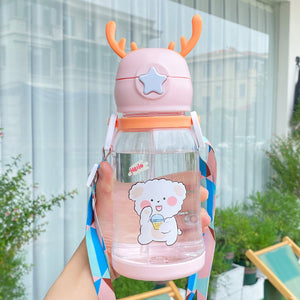 New Internet Red Cup cartoon water Cup children's large capacity antler plastic cup student gift sippy cup.