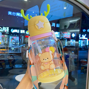 New Internet Red Cup cartoon water Cup children's large capacity antler plastic cup student gift sippy cup.